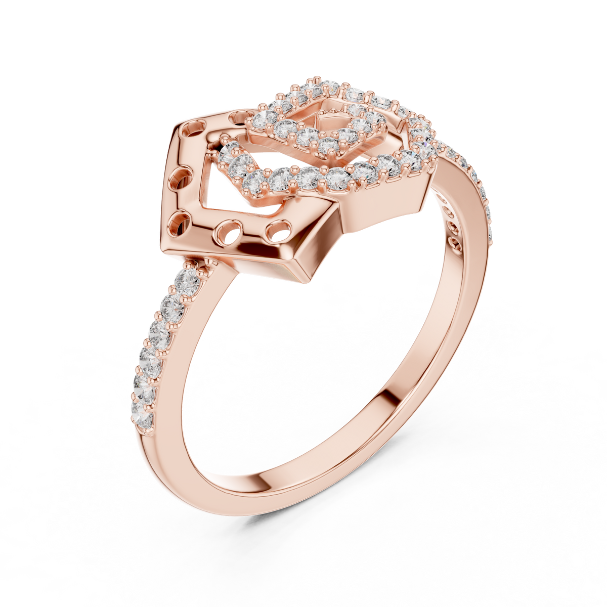 Hexa Lab Grown Diamond Interlocking Hexagon and Pentagon Spiral Ring