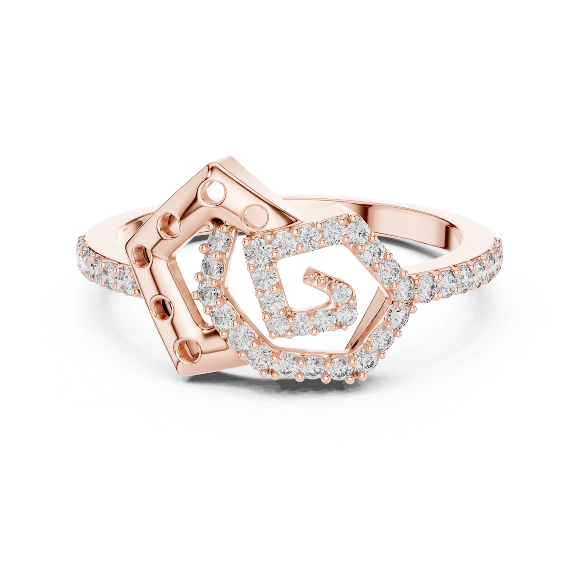 Hexa Lab Grown Diamond Interlocking Hexagon and Pentagon Spiral Ring