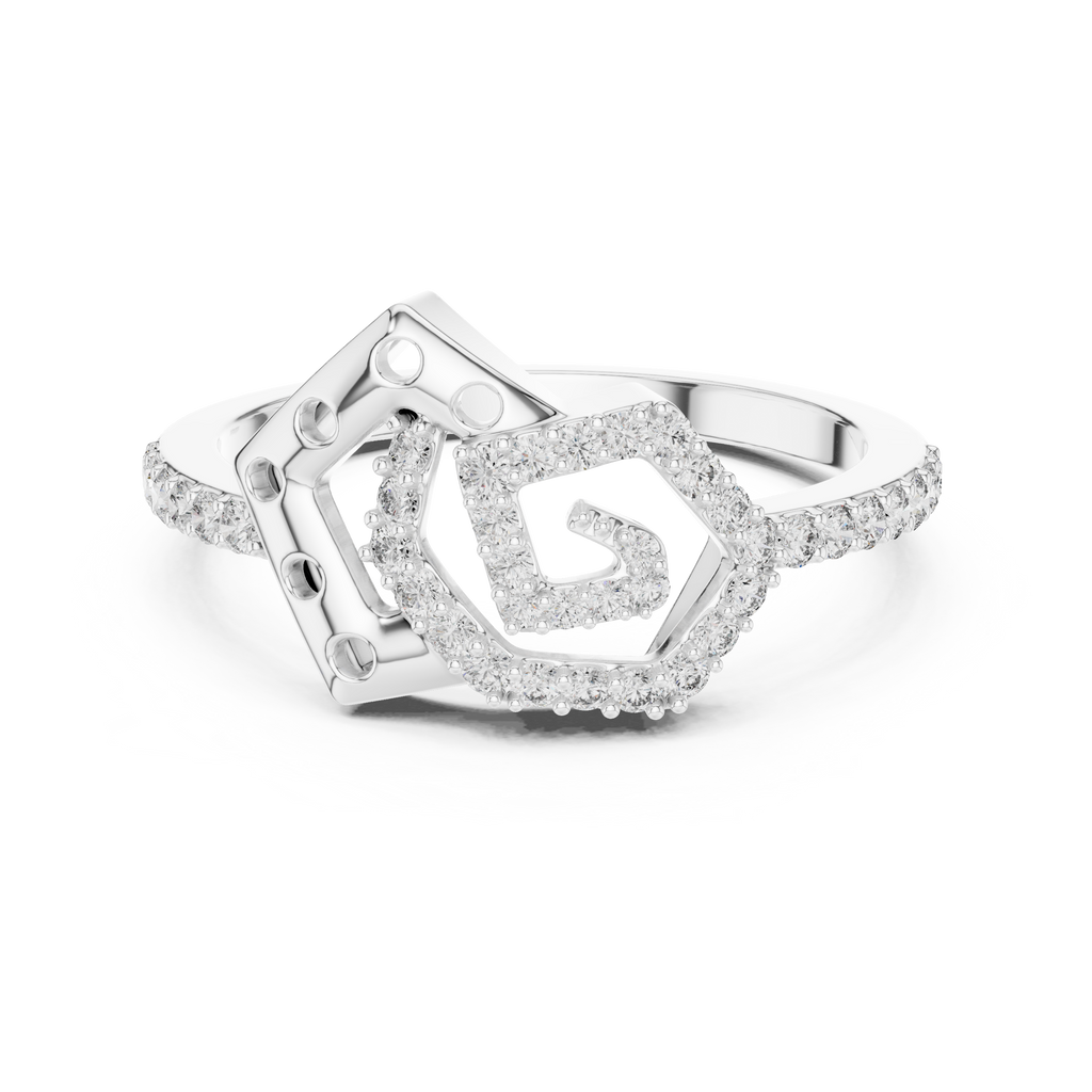 Hexa Lab Grown Diamond Interlocking Hexagon and Pentagon Spiral Ring
