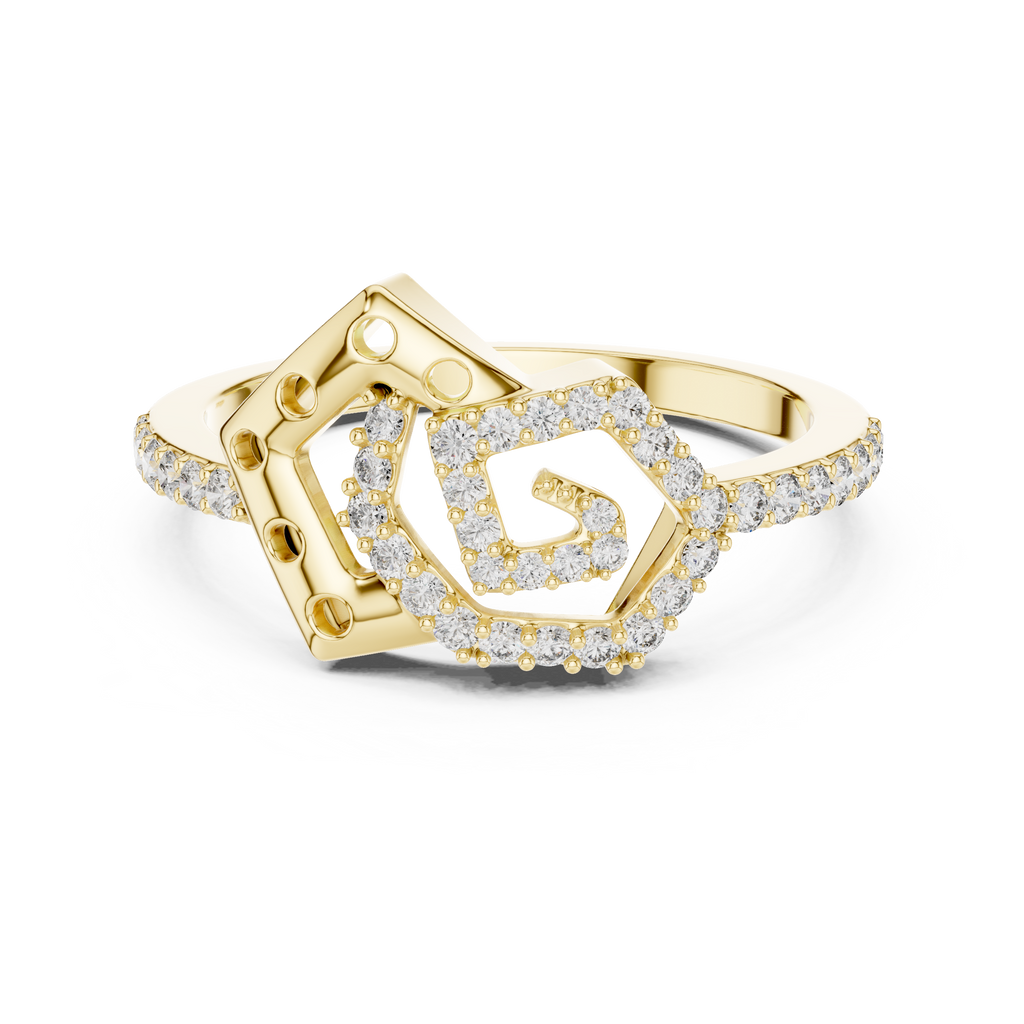 Hexa Lab Grown Diamond Interlocking Hexagon and Pentagon Spiral Ring