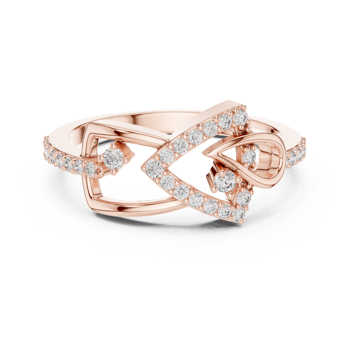 Ophelia Lab Grown Diamond Interlocking Chevron and Teardrop Link Ring