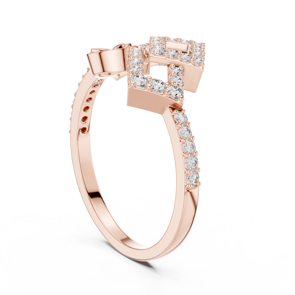 Mirabel Lab Grown Diamond Open Geometric Ring with Pavé Squares