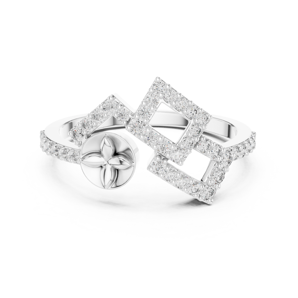 Mirabel Lab Grown Diamond Open Geometric Ring with Pavé Squares
