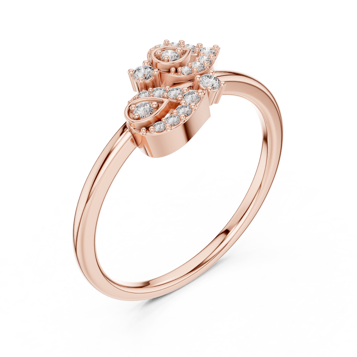 Aurora Lab Grown Diamond Twin Leaf Petite Ring with Pavé Accents