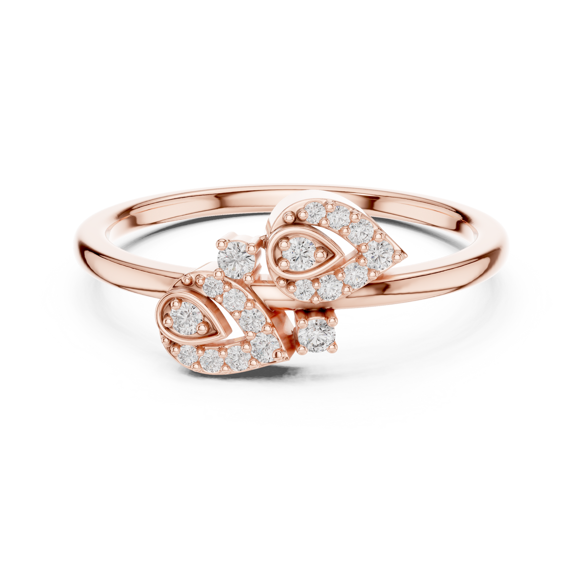 Aurora Lab Grown Diamond Twin Leaf Petite Ring with Pavé Accents