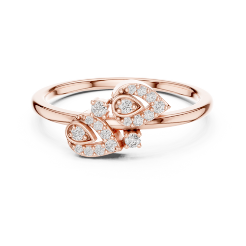 Aurora Lab Grown Diamond Twin Leaf Petite Ring with Pavé Accents
