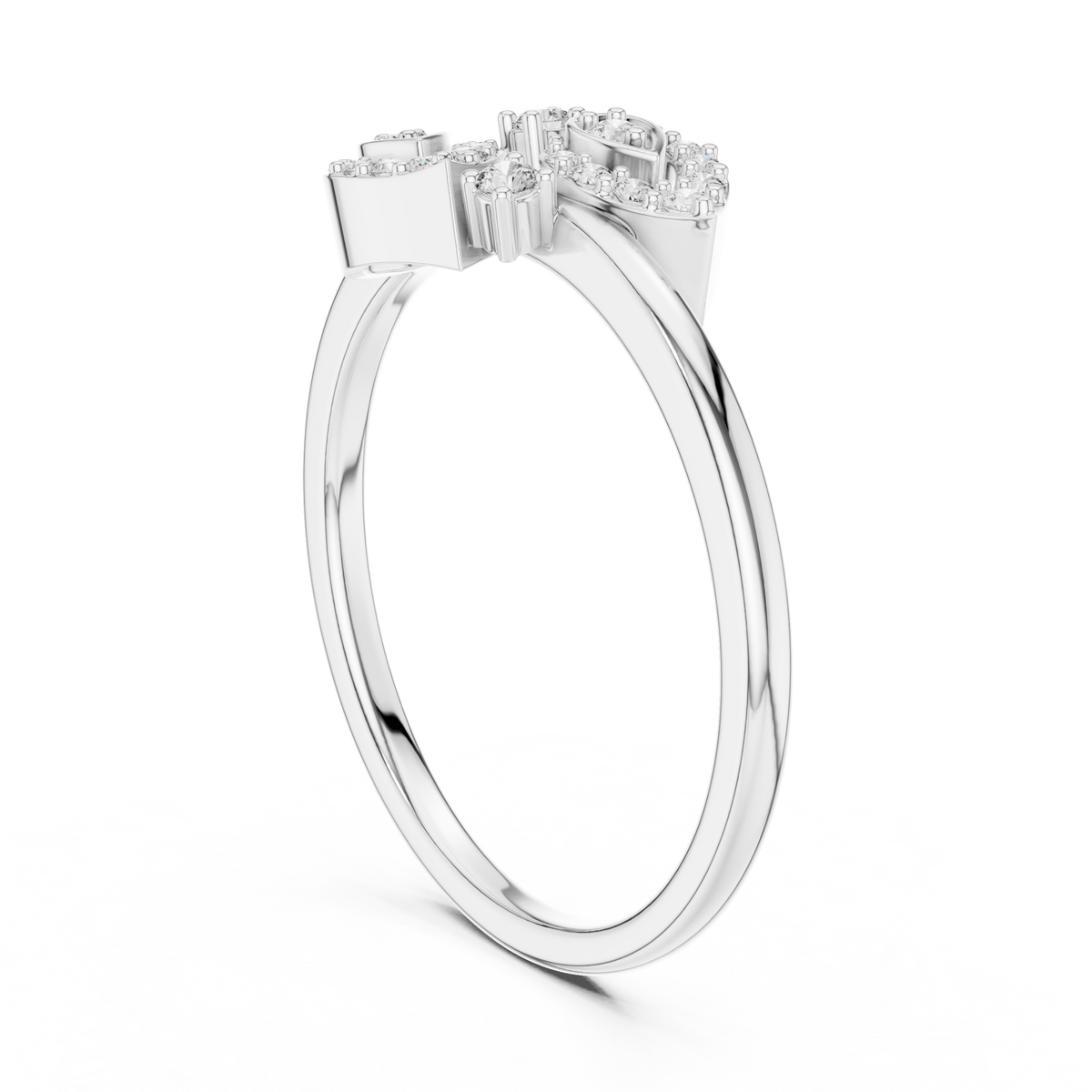 Aurora Lab Grown Diamond Twin Leaf Petite Ring with Pavé Accents