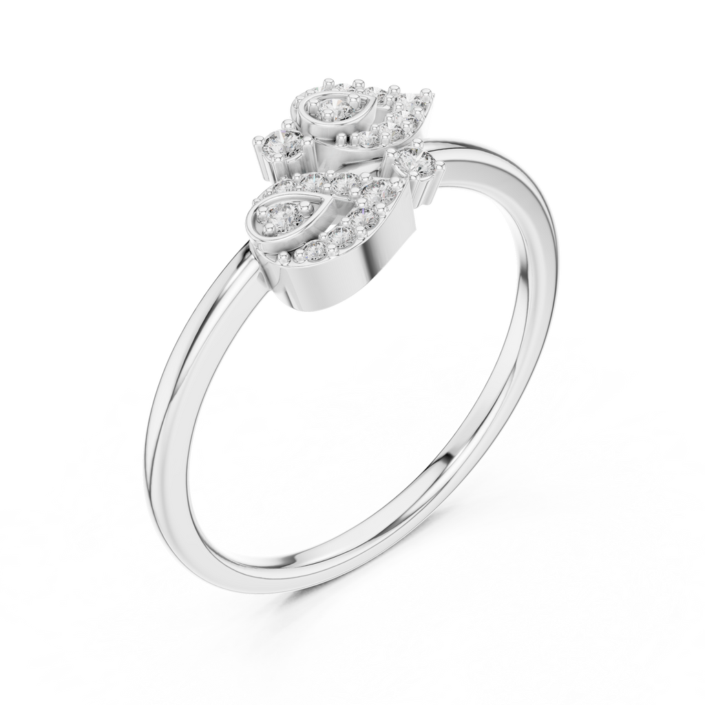 Aurora Lab Grown Diamond Twin Leaf Petite Ring with Pavé Accents