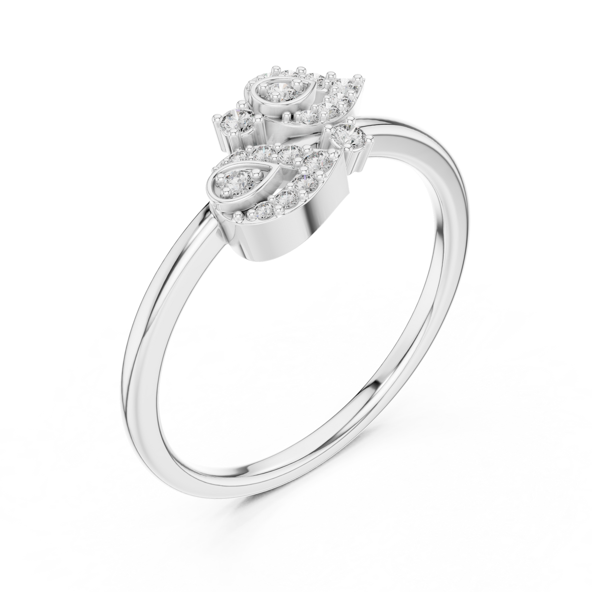 Aurora Lab Grown Diamond Twin Leaf Petite Ring with Pavé Accents