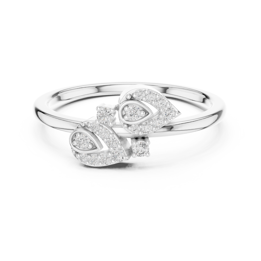 Aurora Lab Grown Diamond Twin Leaf Petite Ring with Pavé Accents