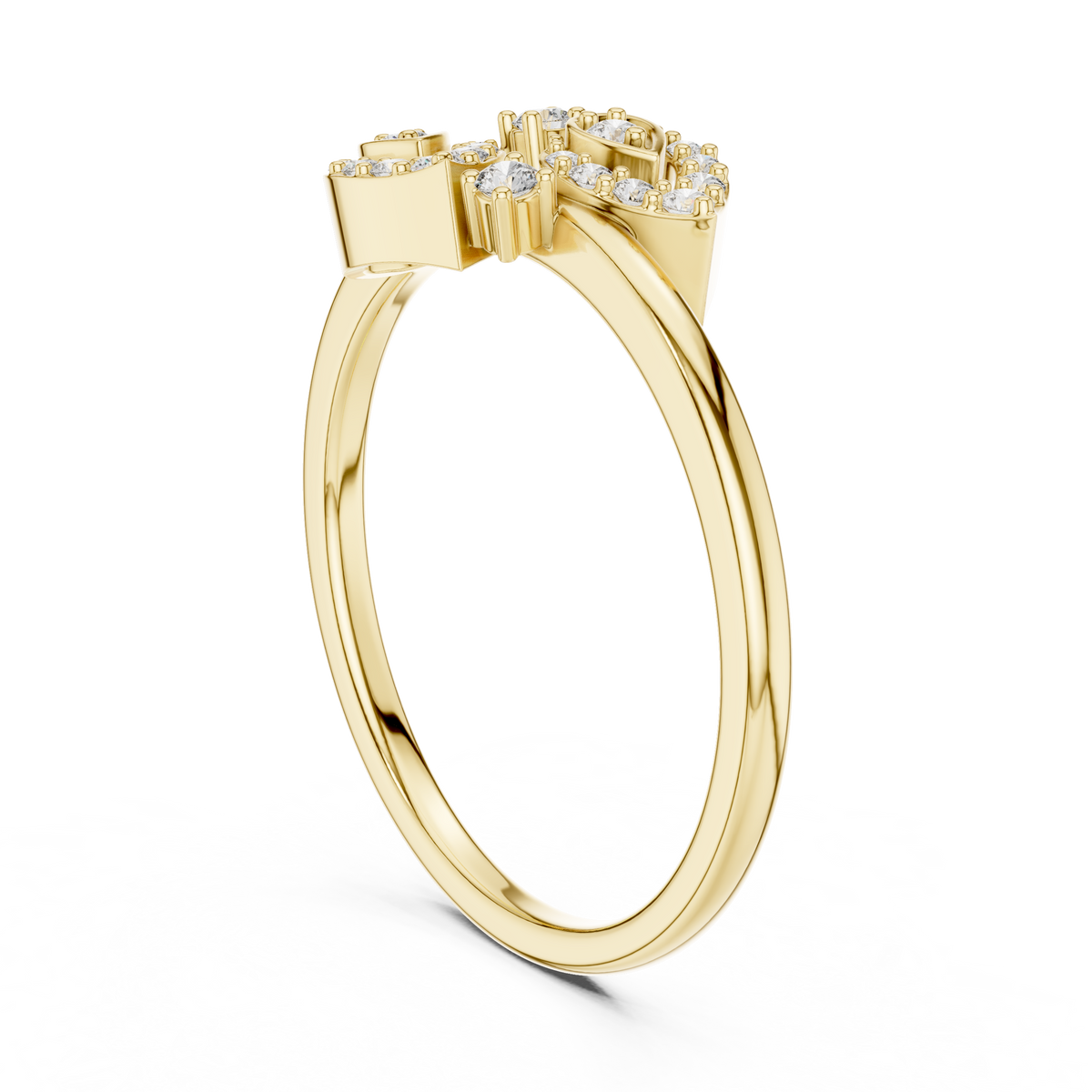 Aurora Lab Grown Diamond Twin Leaf Petite Ring with Pavé Accents