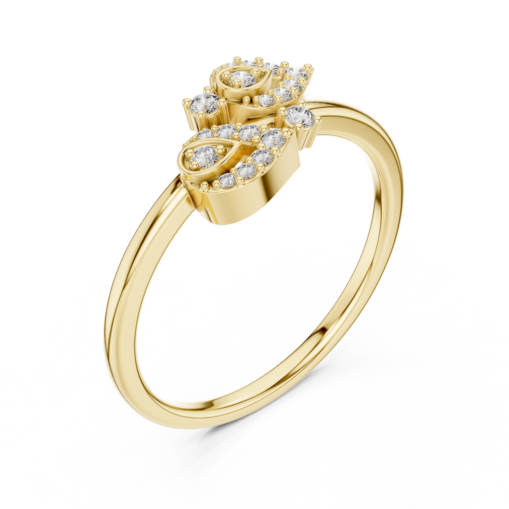 Aurora Lab Grown Diamond Twin Leaf Petite Ring with Pavé Accents