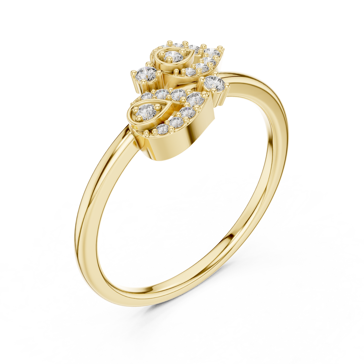 Aurora Lab Grown Diamond Twin Leaf Petite Ring with Pavé Accents