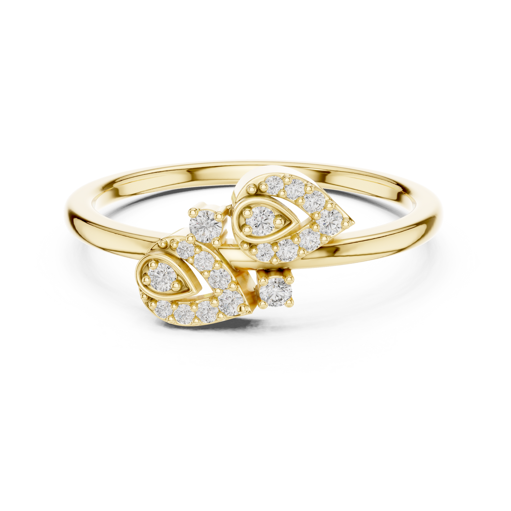 Aurora Lab Grown Diamond Twin Leaf Petite Ring with Pavé Accents