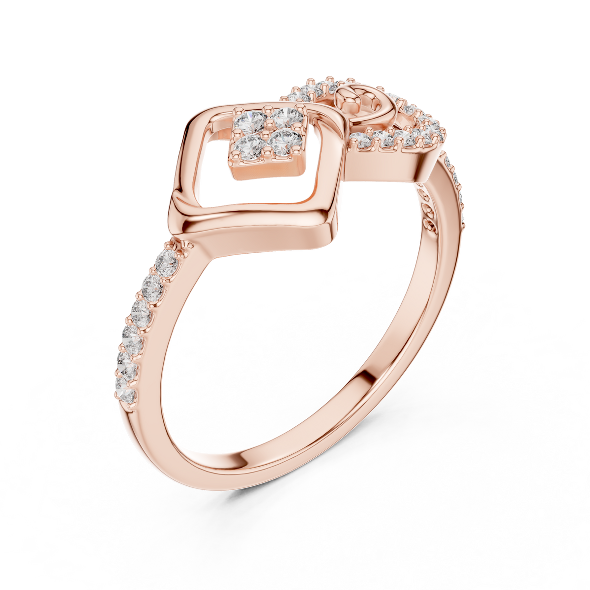 Sabrina Lab Grown Diamond Square and Spiral Link Ring with Pavé Band