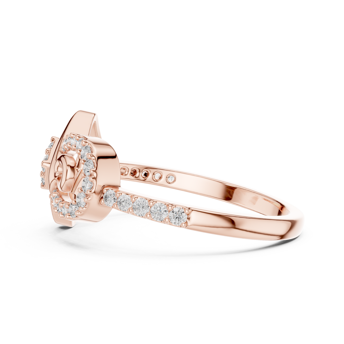 Sabrina Lab Grown Diamond Square and Spiral Link Ring with Pavé Band