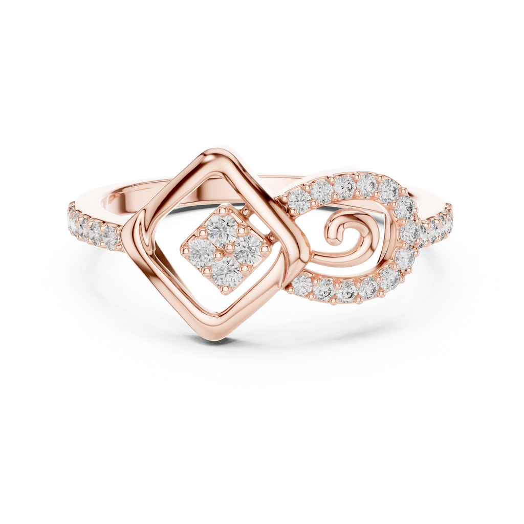 Sabrina Lab Grown Diamond Square and Spiral Link Ring with Pavé Band