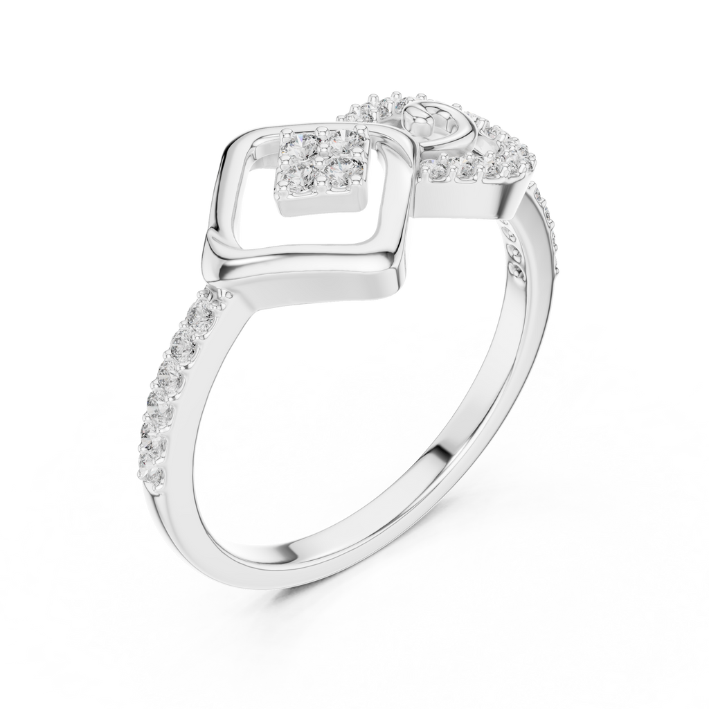 Sabrina Lab Grown Diamond Square and Spiral Link Ring with Pavé Band