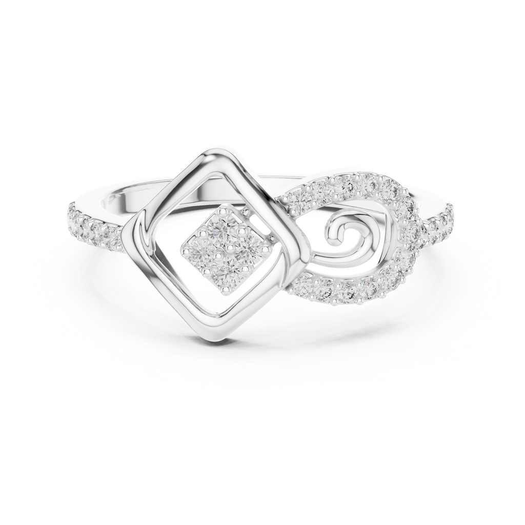 Sabrina Lab Grown Diamond Square and Spiral Link Ring with Pavé Band
