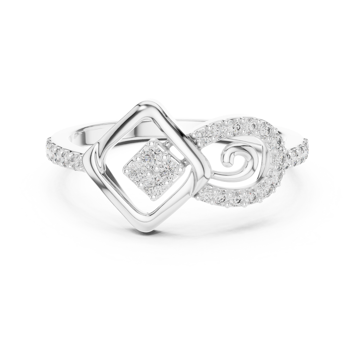 Sabrina Lab Grown Diamond Square and Spiral Link Ring with Pavé Band