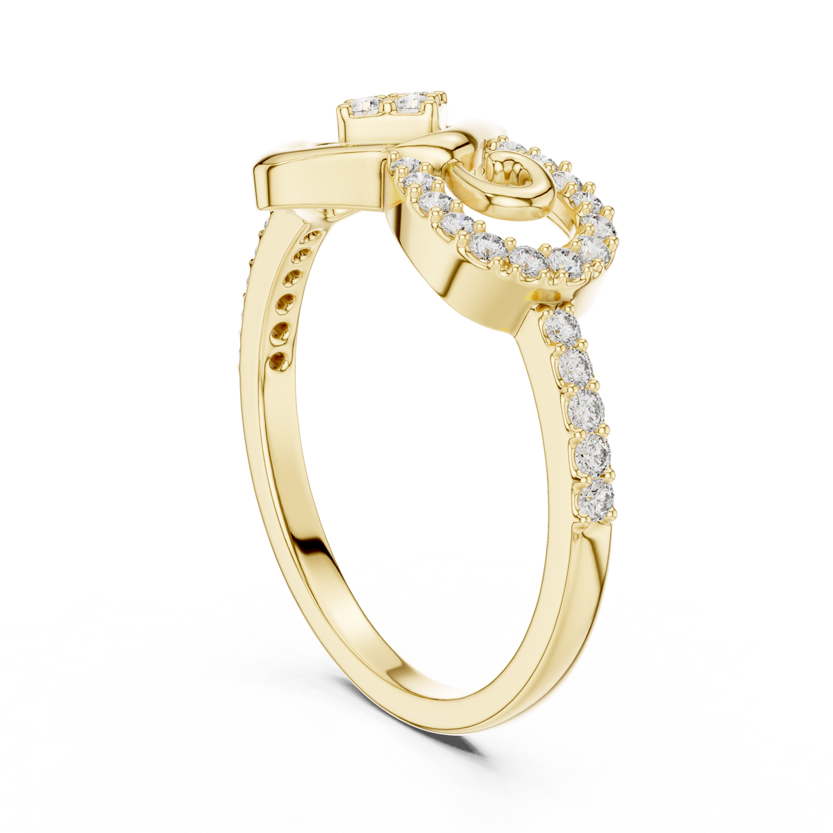Sabrina Lab Grown Diamond Square and Spiral Link Ring with Pavé Band