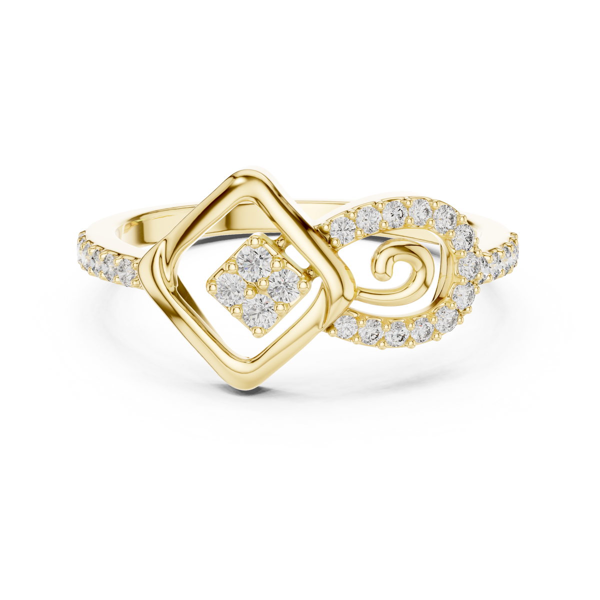 Sabrina Lab Grown Diamond Square and Spiral Link Ring with Pavé Band