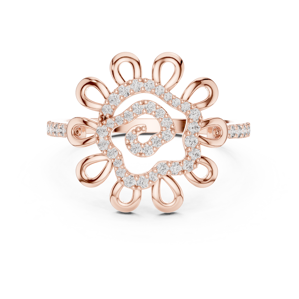 Helena Lab Grown Diamond Sunflower Daisy Statement Ring with Spiral Pavé Centre