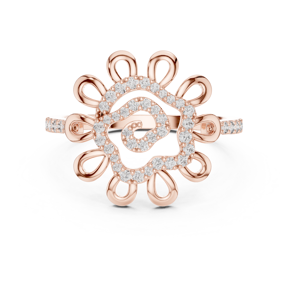 Helena Lab Grown Diamond Sunflower Daisy Statement Ring with Spiral Pavé Centre