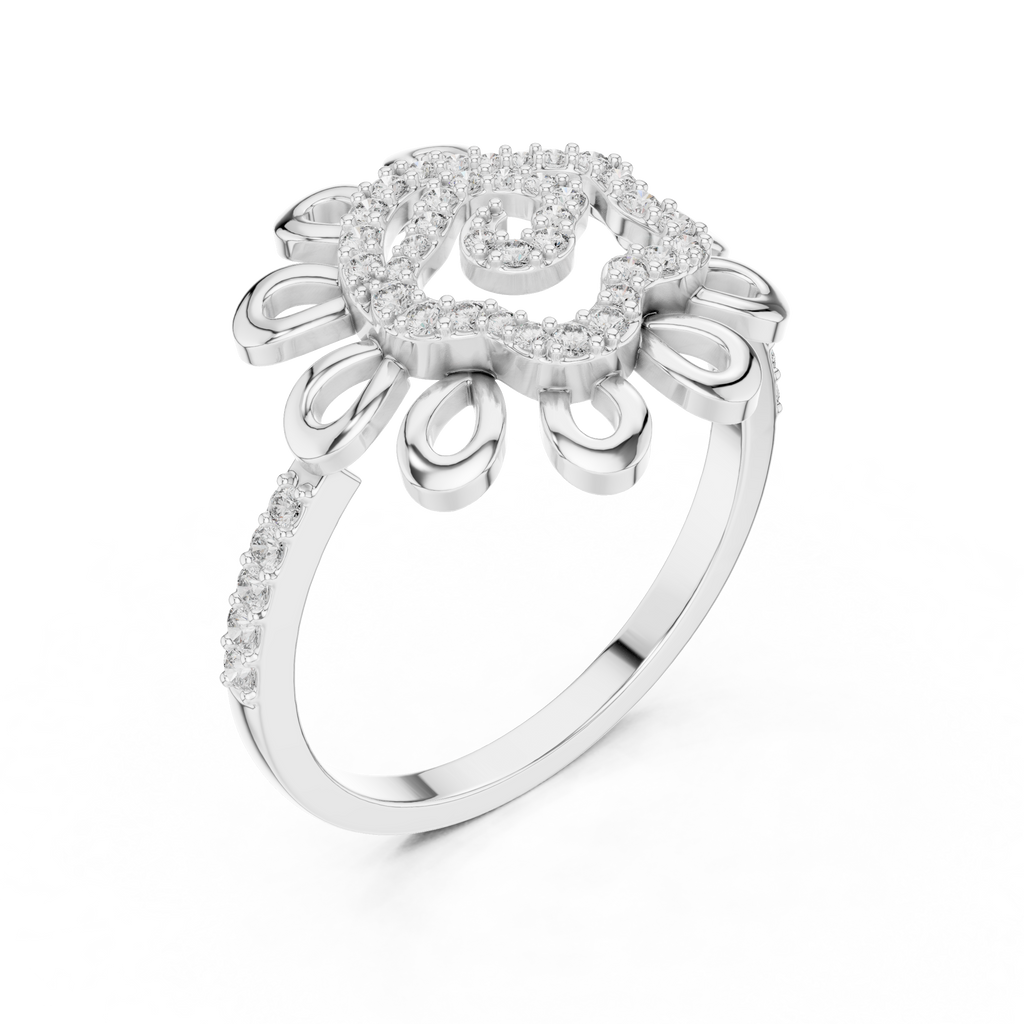 Helena Lab Grown Diamond Sunflower Daisy Statement Ring with Spiral Pavé Centre