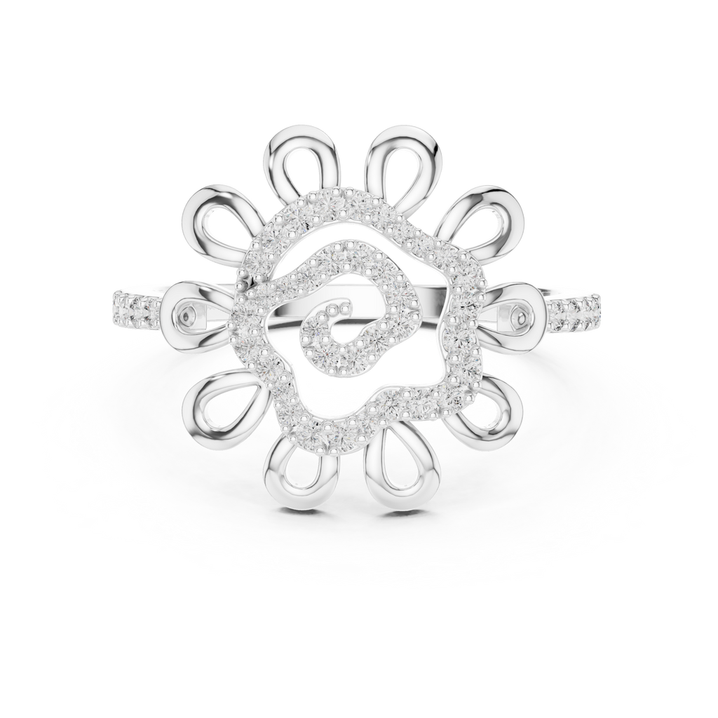 Helena Lab Grown Diamond Sunflower Daisy Statement Ring with Spiral Pavé Centre