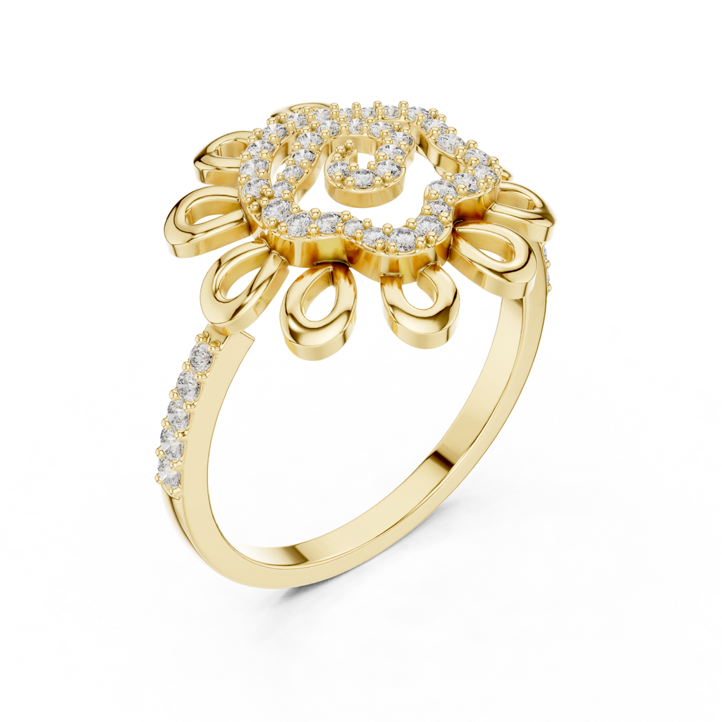 Helena Lab Grown Diamond Sunflower Daisy Statement Ring with Spiral Pavé Centre