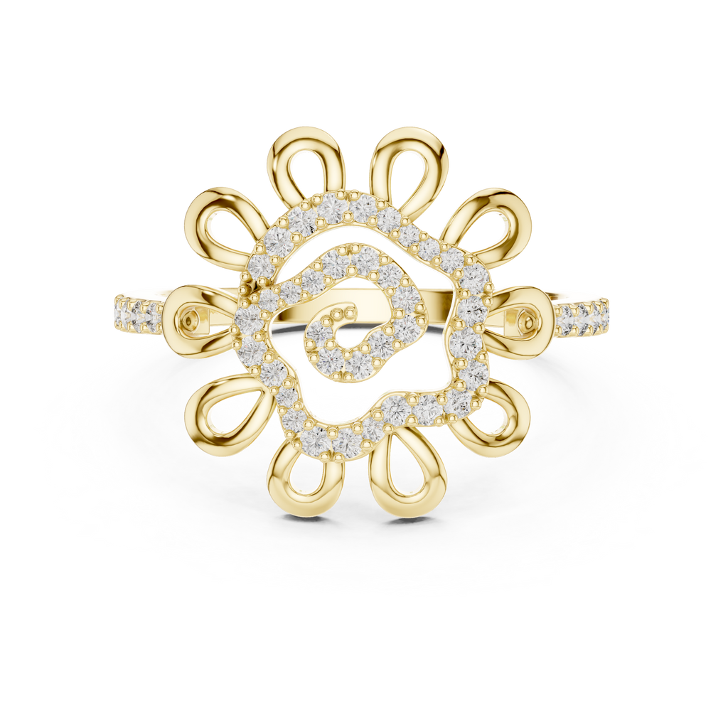 Helena Lab Grown Diamond Sunflower Daisy Statement Ring with Spiral Pavé Centre