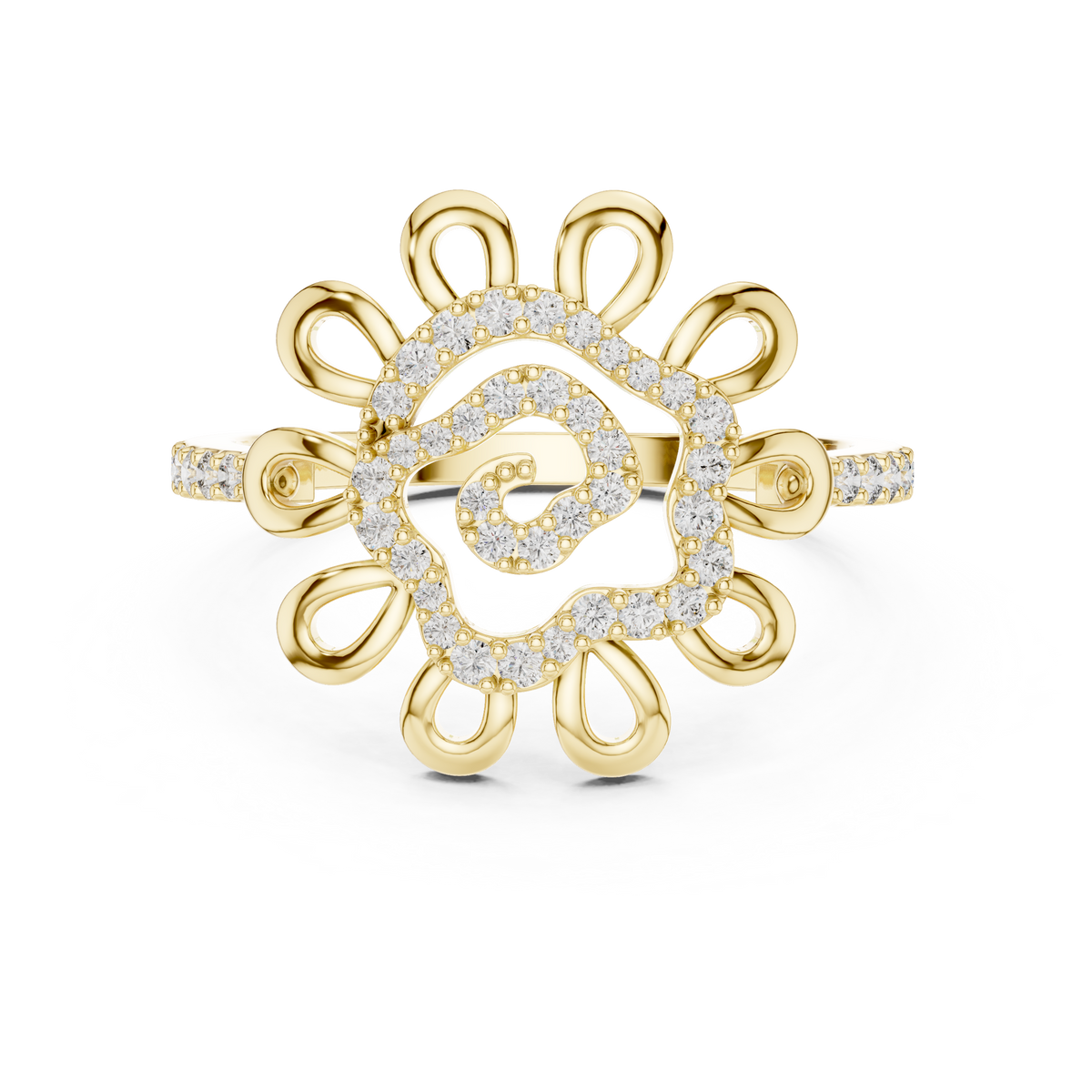 Helena Lab Grown Diamond Sunflower Daisy Statement Ring with Spiral Pavé Centre