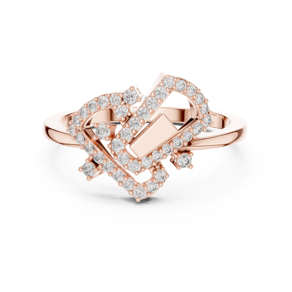 Valentina Lab Grown Diamond Interlocking Heart Link Ring with Pavé Diamonds