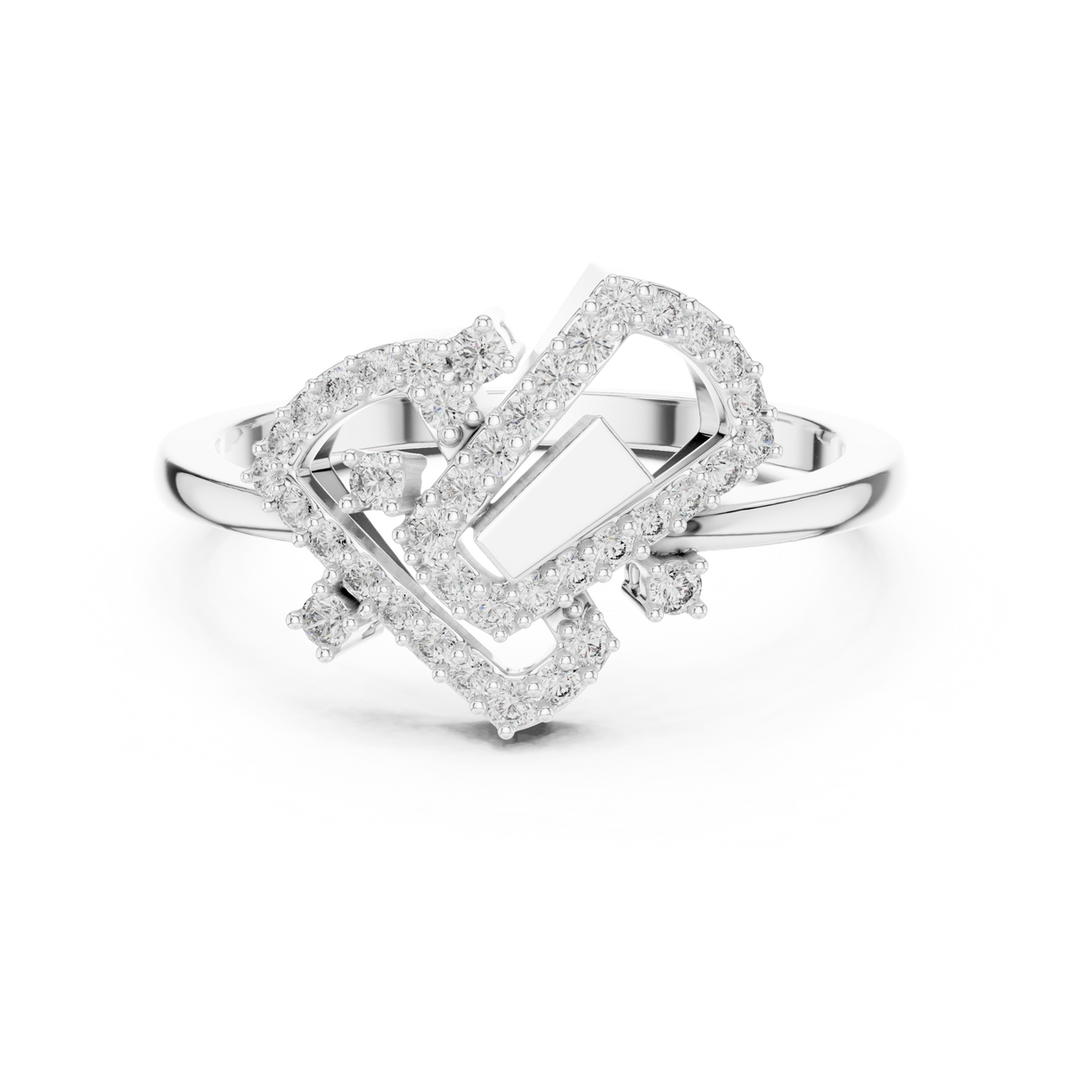 Valentina Lab Grown Diamond Interlocking Heart Link Ring with Pavé Diamonds