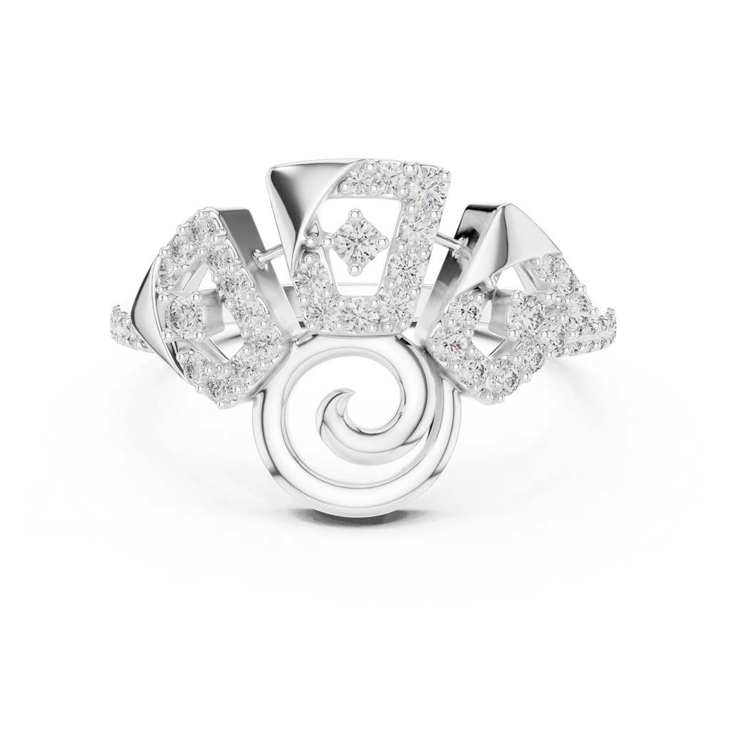 Meisterwerk mit dreieckigem Diamantcluster und geriffelten, abgestuften Flügeln