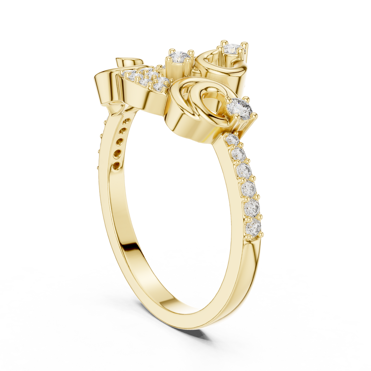 Volutelle Gold Scroll Swirl Pavé Lab Grown Diamond Ring