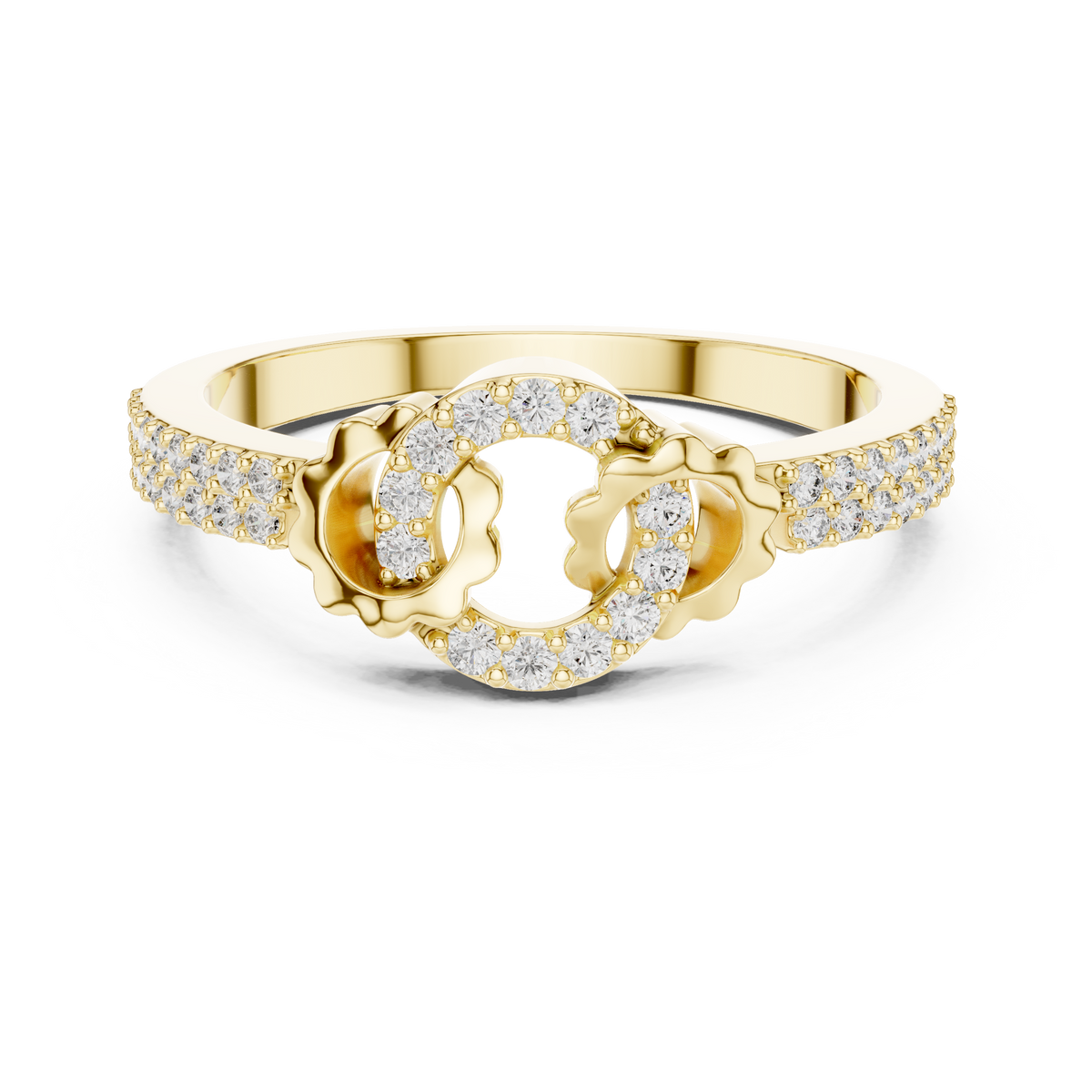 Meisterwerk mit dreieckigem Diamantcluster und geriffelten, abgestuften Flügeln