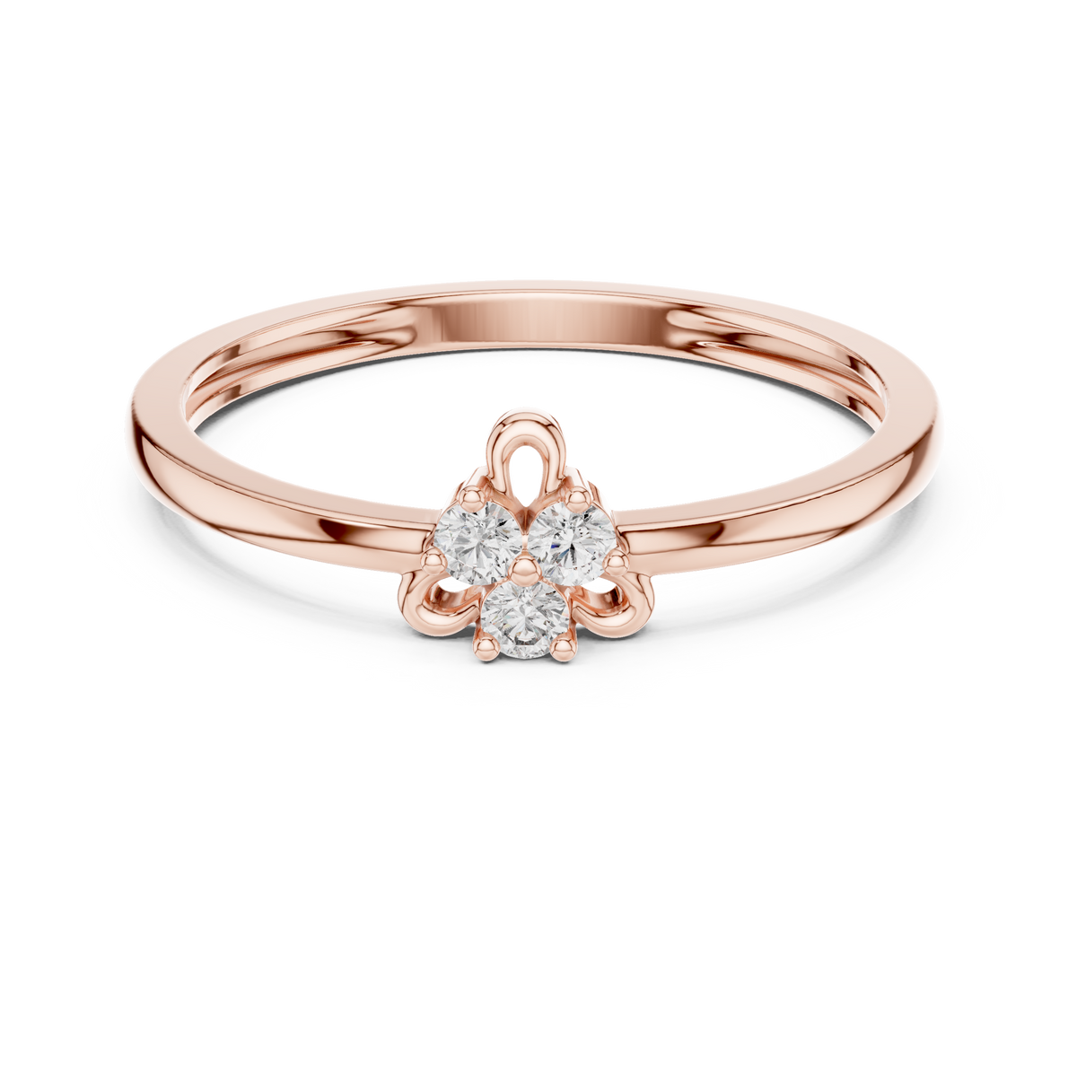 Cloverine Trefoil Three Stone Lab Grown Diamond Stacking Ring with Gold Loop