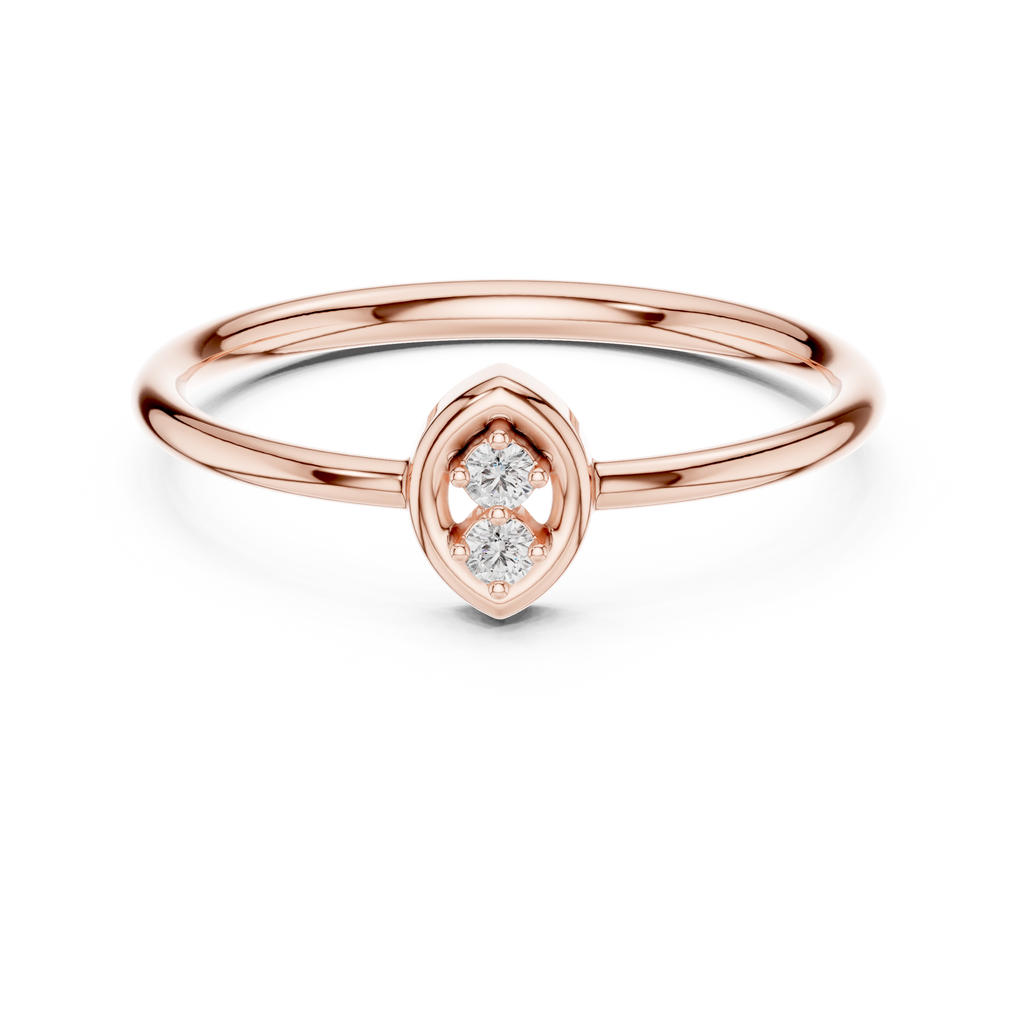 Foliette Two Stone Leaf Frame Minimalist Lab Grown Diamond Stacking Ring