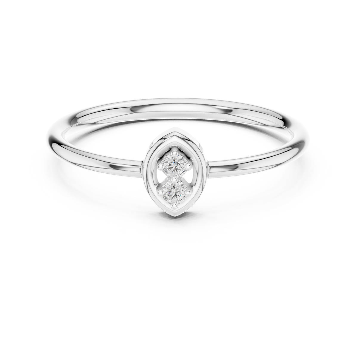 Foliette Two Stone Leaf Frame Minimalist Lab Grown Diamond Stacking Ring