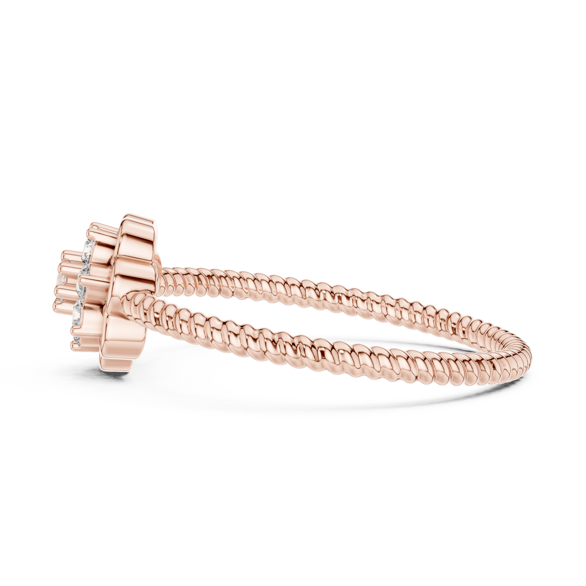 Primrelle Seven Stone Flower Cluster Lab Grown Diamond Ring with Twisted Rope Band