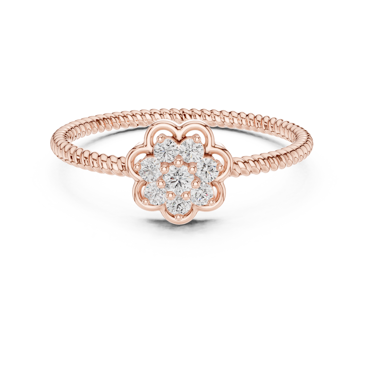 Primrelle Seven Stone Flower Cluster Lab Grown Diamond Ring with Twisted Rope Band