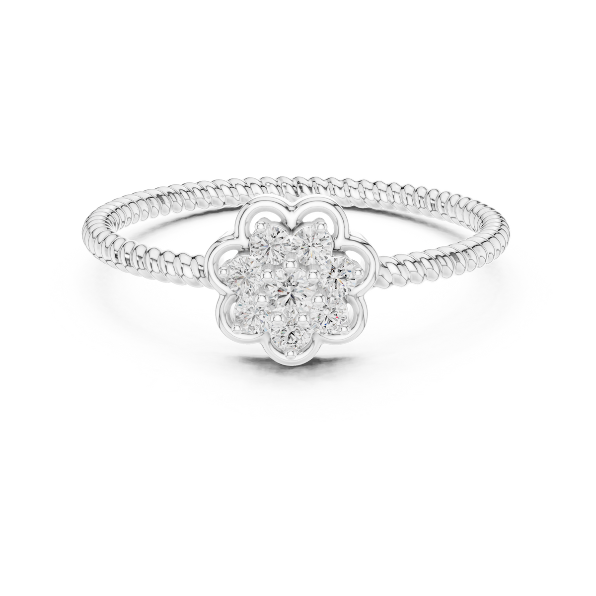 Primrelle Seven Stone Flower Cluster Lab Grown Diamond Ring with Twisted Rope Band