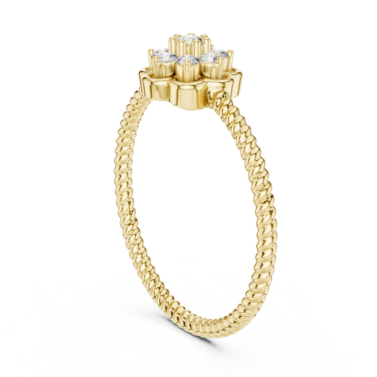 Primrelle Seven Stone Flower Cluster Lab Grown Diamond Ring with Twisted Rope Band