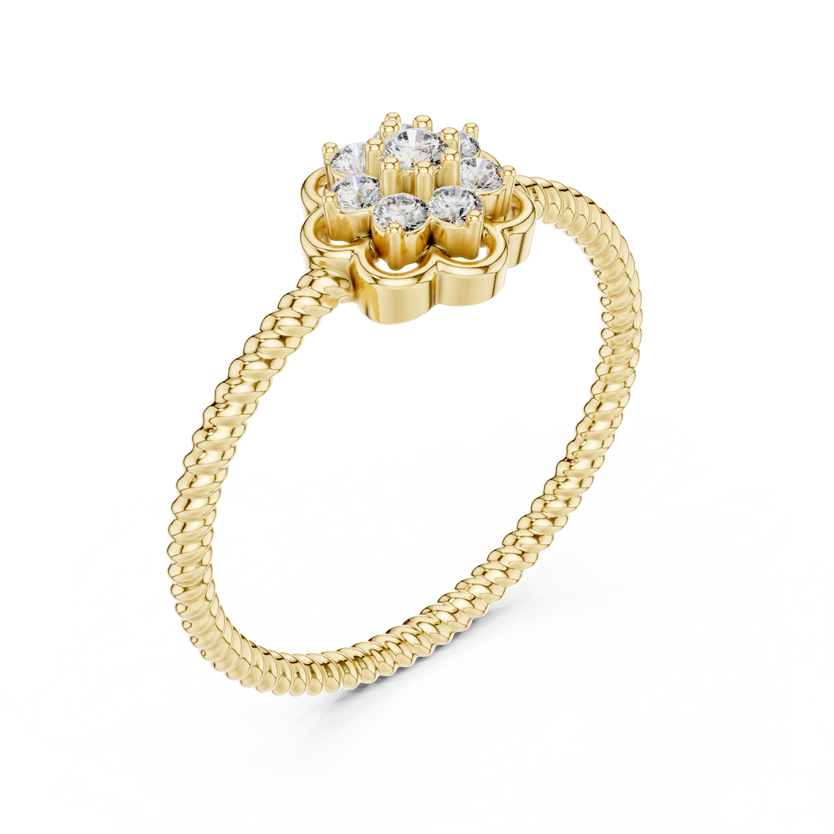Primrelle Seven Stone Flower Cluster Lab Grown Diamond Ring with Twisted Rope Band