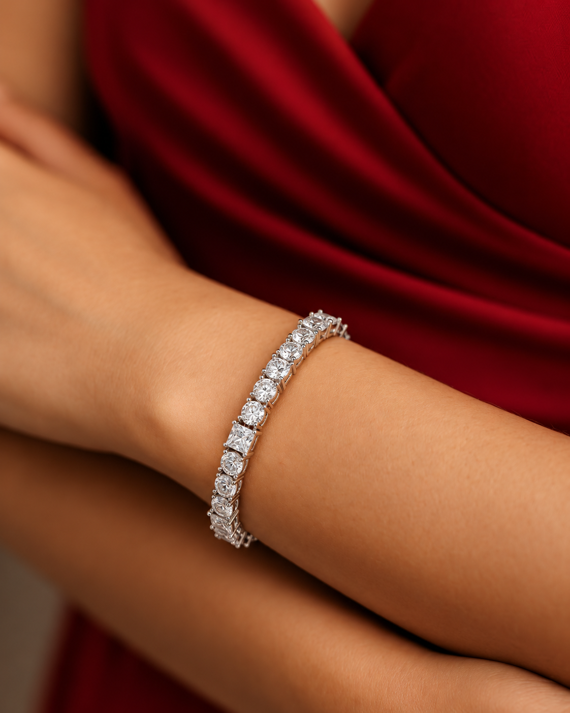 Quadrelle Round & Princess Cut Lab Grown Diamond Tennis Bracelet
