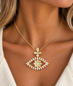 Ilvara Floral Evil Eye Lab Grown Diamond Pendant Necklace