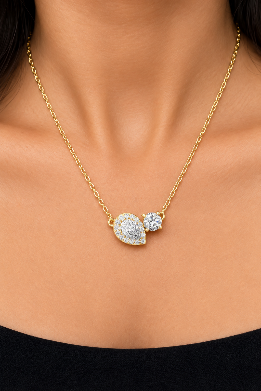 Tessaly Pear Halo and Round Solitaire Toi et Moi Lab Grown Diamond Necklace