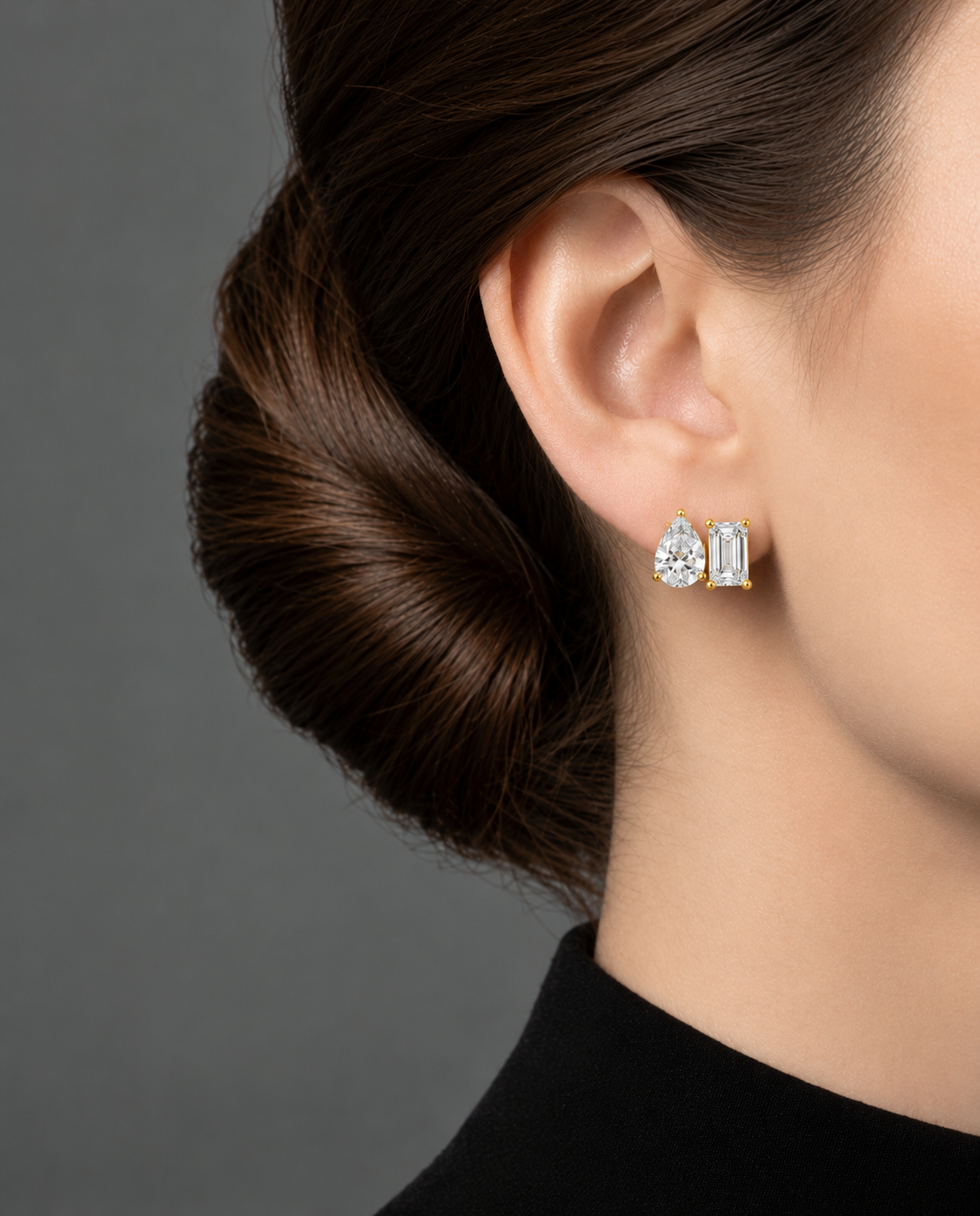 Seravelle Emerald & Pear Lab Grown Diamond Stud Earrings